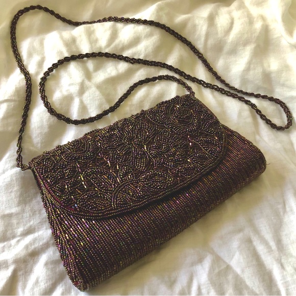 American Vintage Handbags - Vintage sequins Beaded Crossbody bag in dark purple